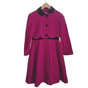 Rothschild Wool Coat Pink Black Velvet Trim Girls Size 14 Vintage Peacoat USA
